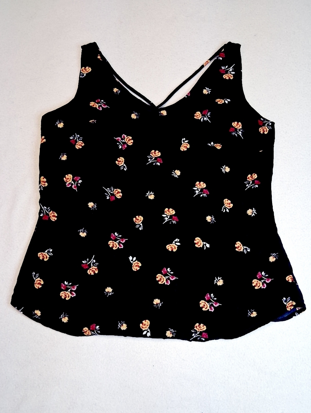 le chateau Black Floral V-Neck Camisole with Yellow & Pink Accents